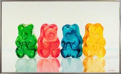 "Gummy Bears III" Hyperrealistic Painting of Vibrant Candy, Framed Oil on Canvas