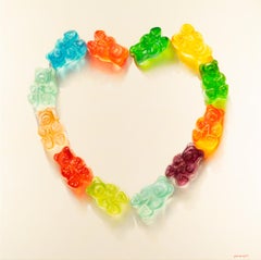 "Gummy Bears Love" Contemporary Photorealistic Still Life Framed Oil on Canvas