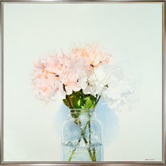 "Hydrangea V" Hyper Realistic Painting of Hydrangea Flowers in Glass Jar