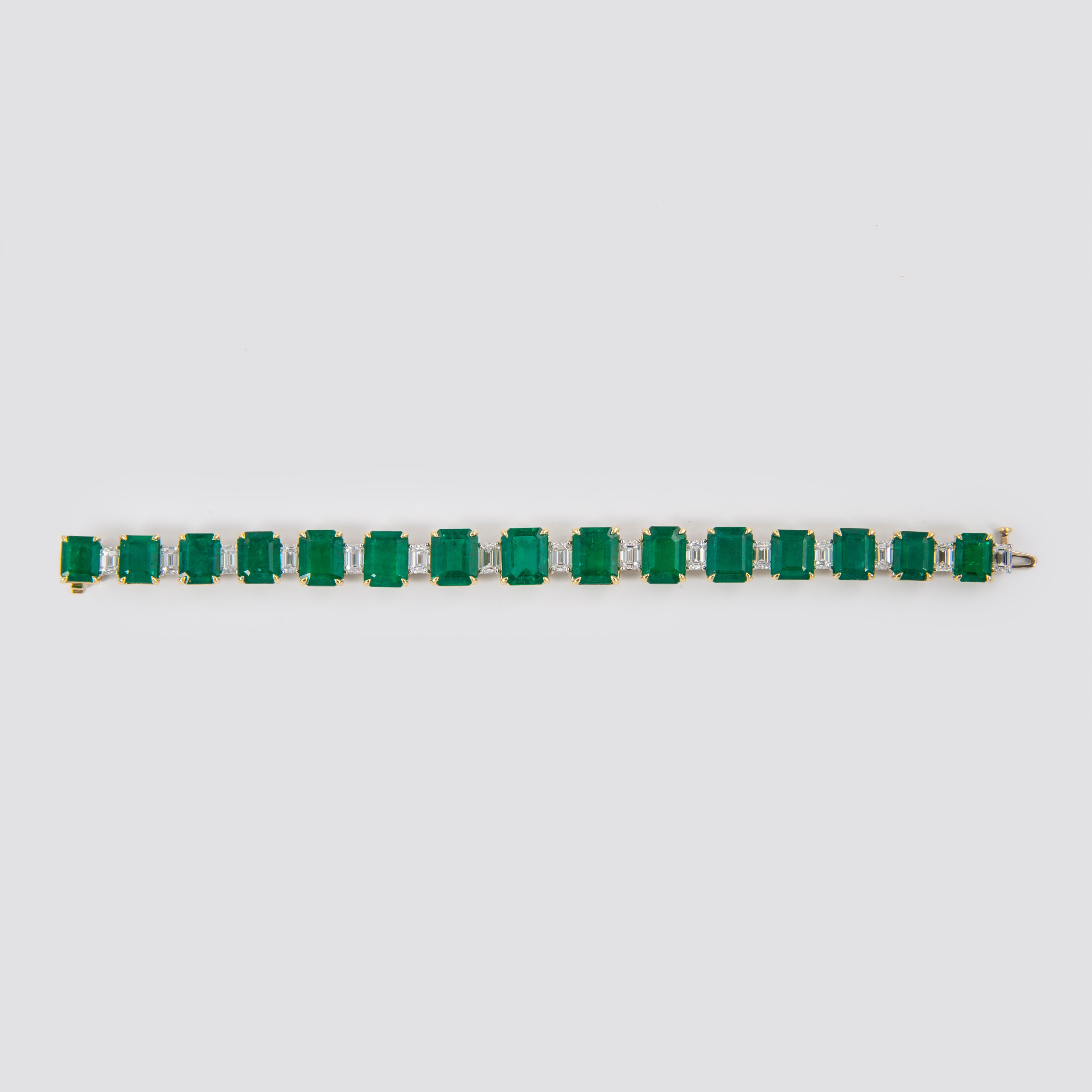 Modern Alexander SSEF Certified 44.78 Carat Emerald & Diamond Bracelet 18k & Platinum