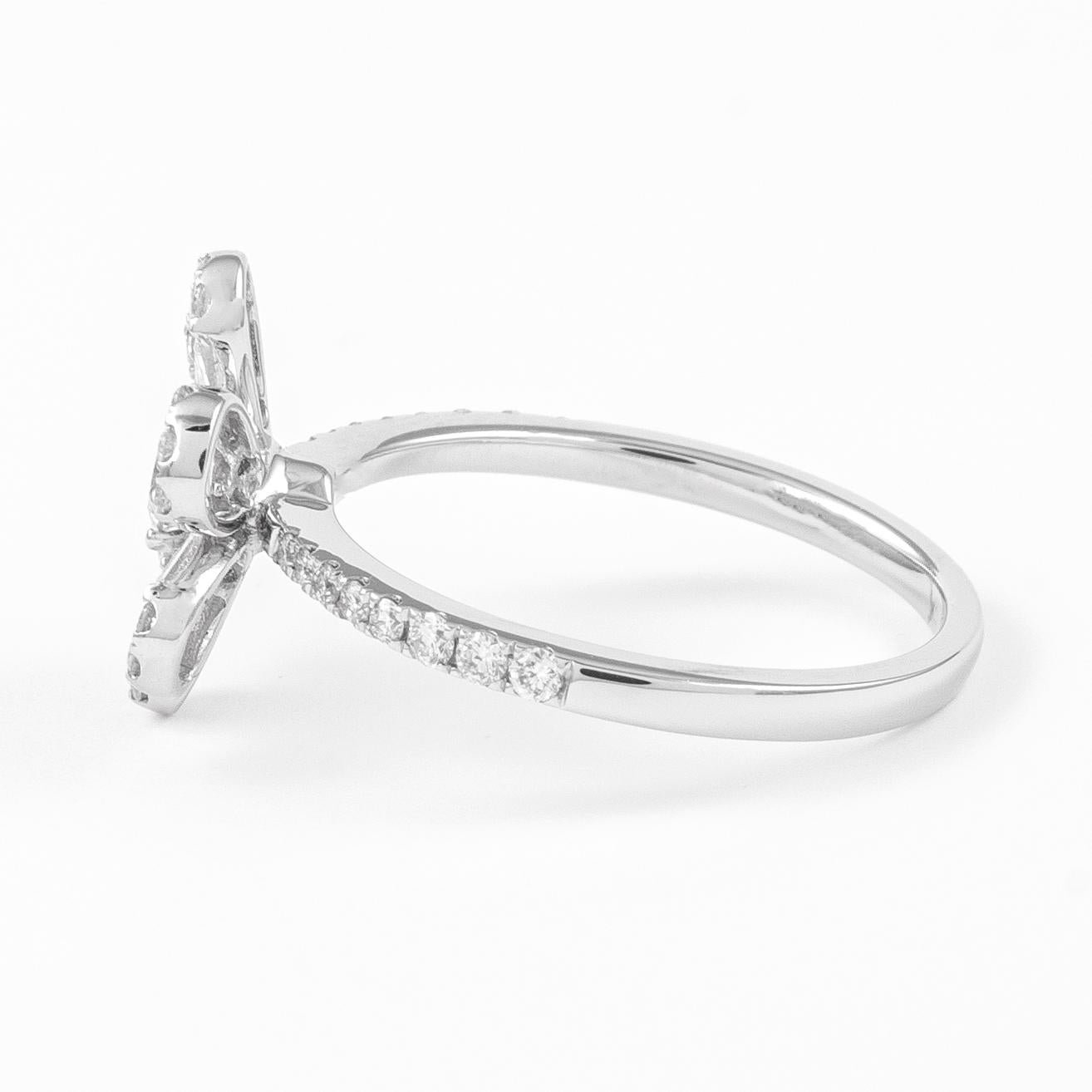 Alexander Tapered Baguette Diamond Floral Ring 18k White Gold In New Condition In BEVERLY HILLS, CA