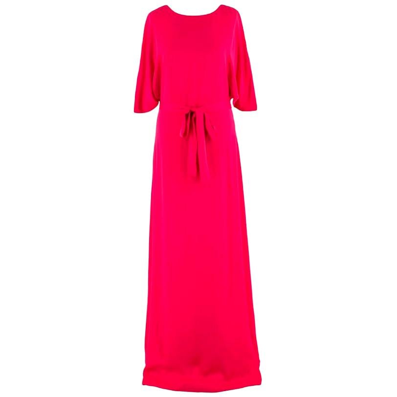 Alexander Terekhov Cerise Pink Silk Belted Maxi Dress - Size S For Sale