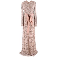 Alexander Terekhov Nude Lace Long-Sleeve Gown US6