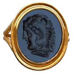 ALEXANDER THE GREAT Ancient roman onyx intaglio 1st–2nd cent. AD 22 Kt Gold ring
