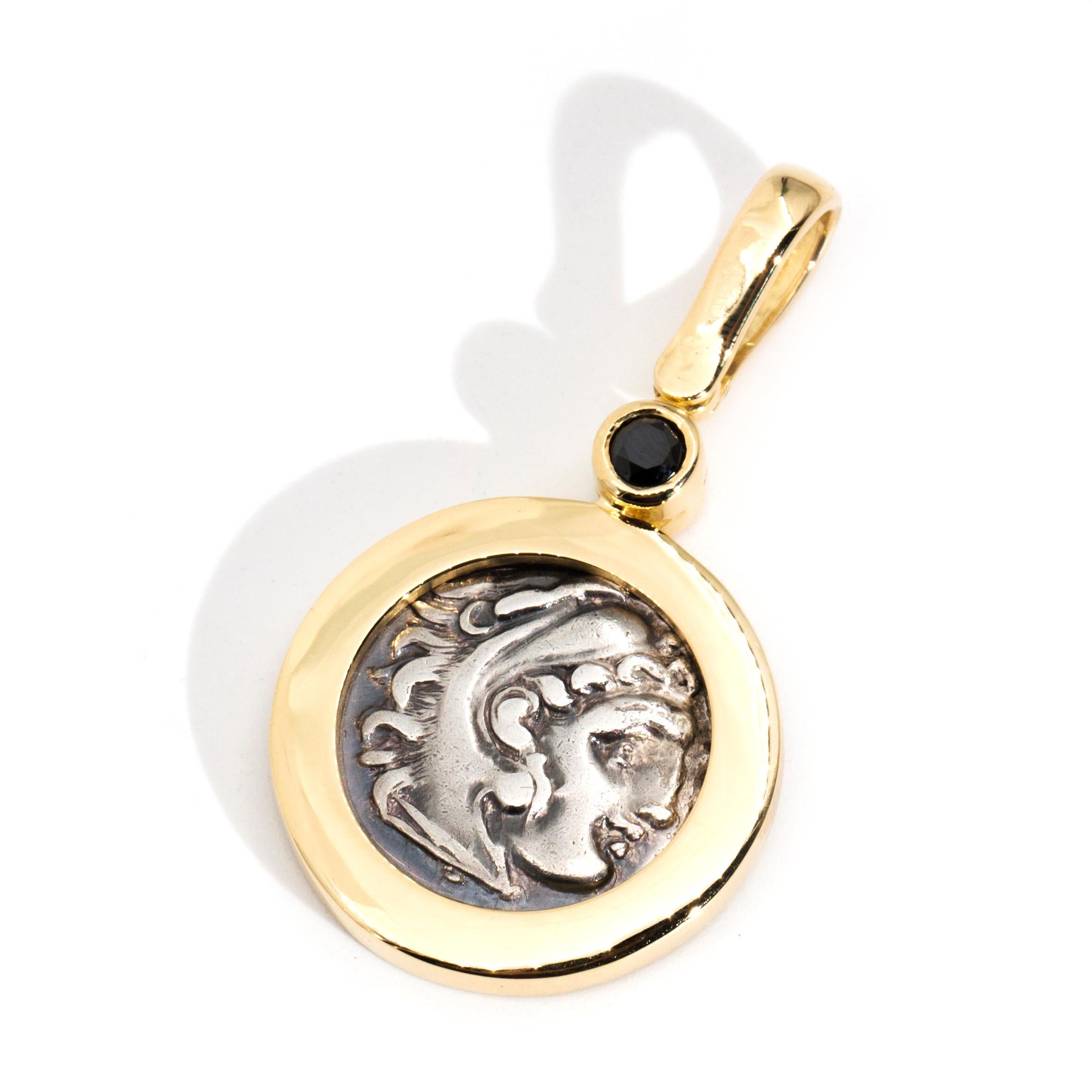 Contemporary Alexander the Great and Zeus Ancient Coin 18 Carat Yellow Gold Pendant