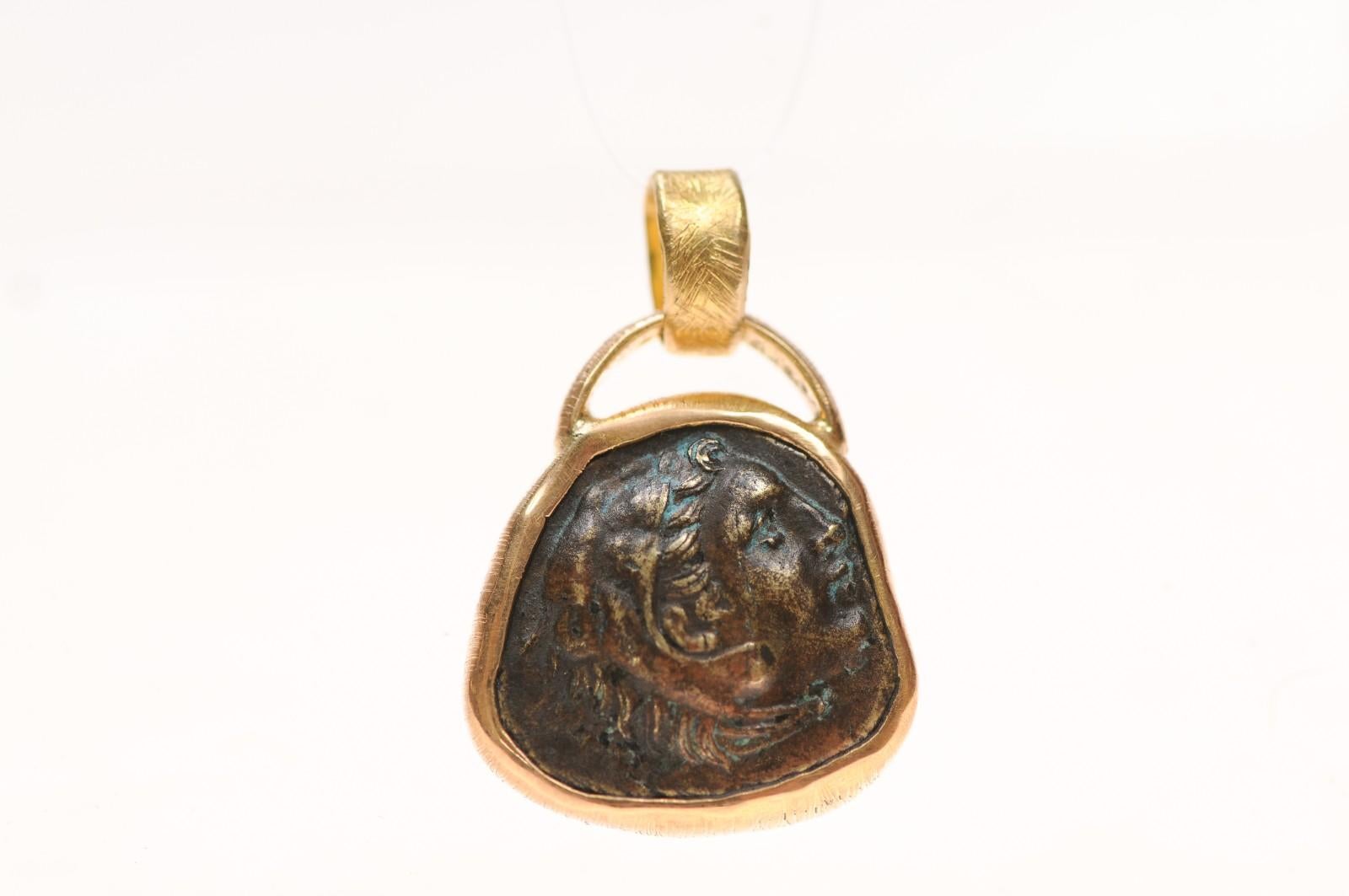Women's or Men's Alexander the Great Bronze [coin] Pendant in 22K Gold (pendant only) For Sale