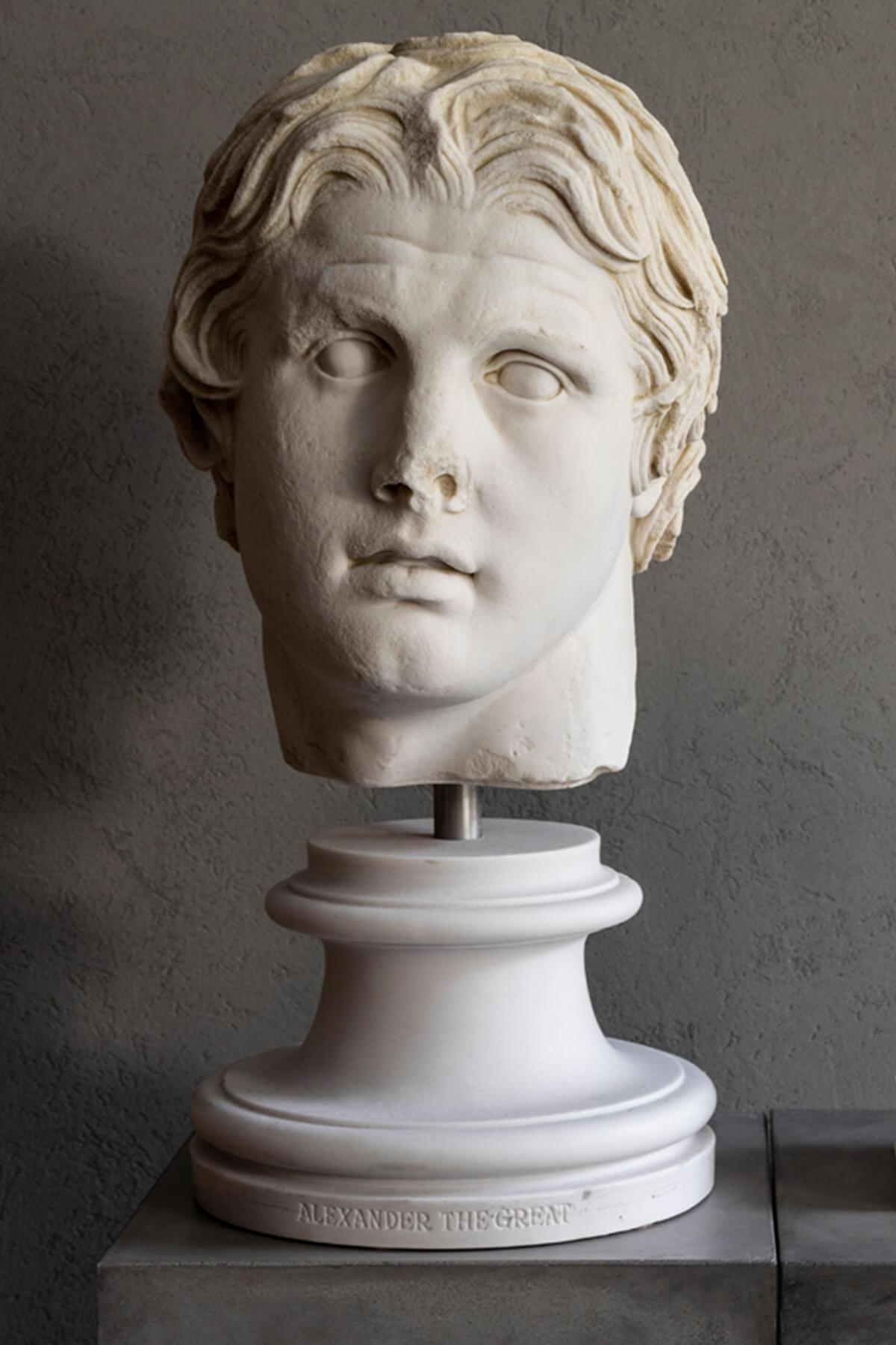 Höhe: 56 cm / Gewicht: 20 kg

Alexander, der eigentliche Name des Makedonen III. Alexandros, allgemein bekannt als Alexander der Große, war König des antiken griechischen Königreichs Makedonien und ein Mitglied der Argead-Dynastie. Er wurde 356 v.