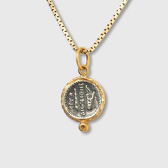Alexander the Great, Charm Coin Replica Pendant, 24K Gold Silver 0.02ct Diamond