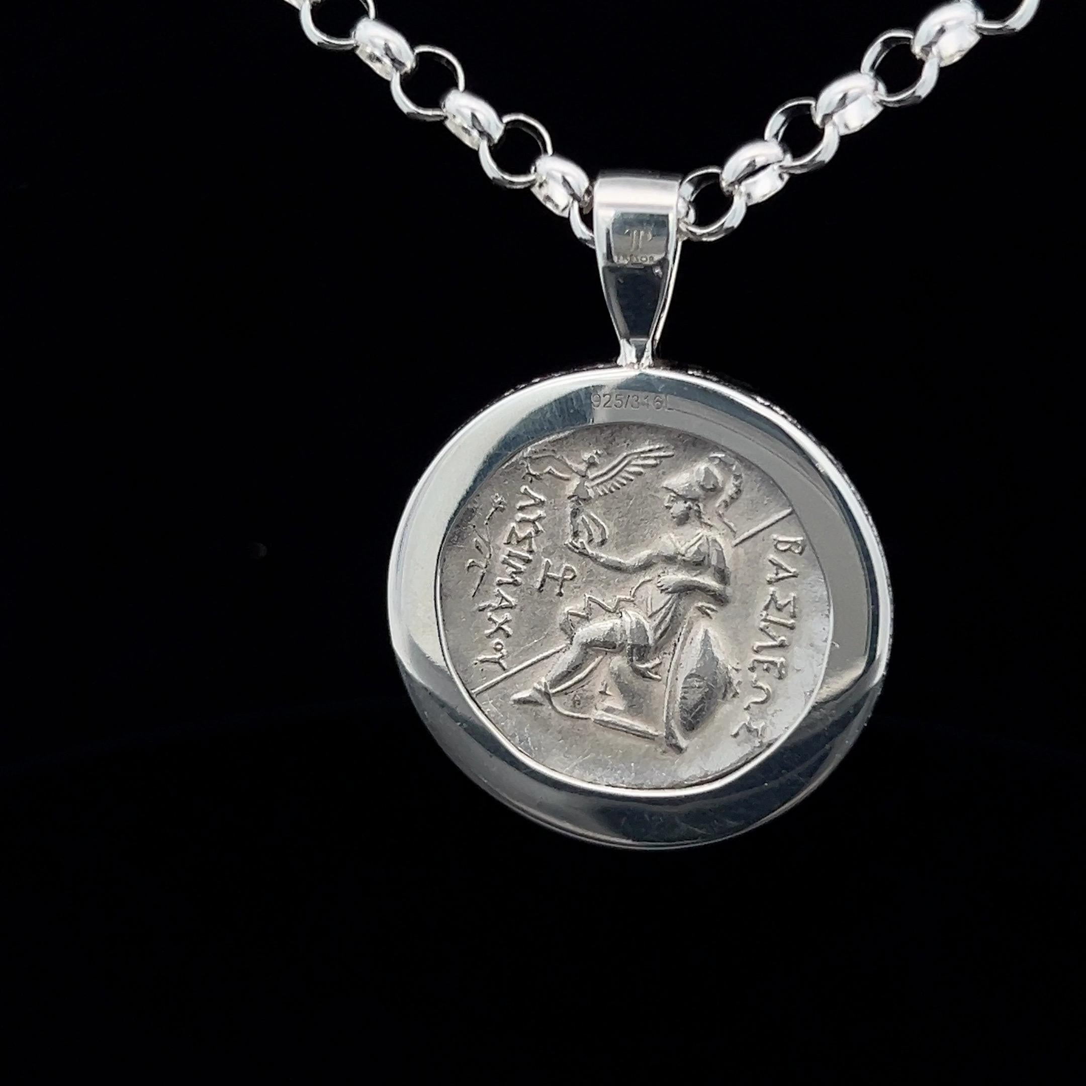 ALexander The Great Coin Chain pendentif authentique Tetradrachm en argent de la Grèce antique Excellent état - En vente à London, GB
