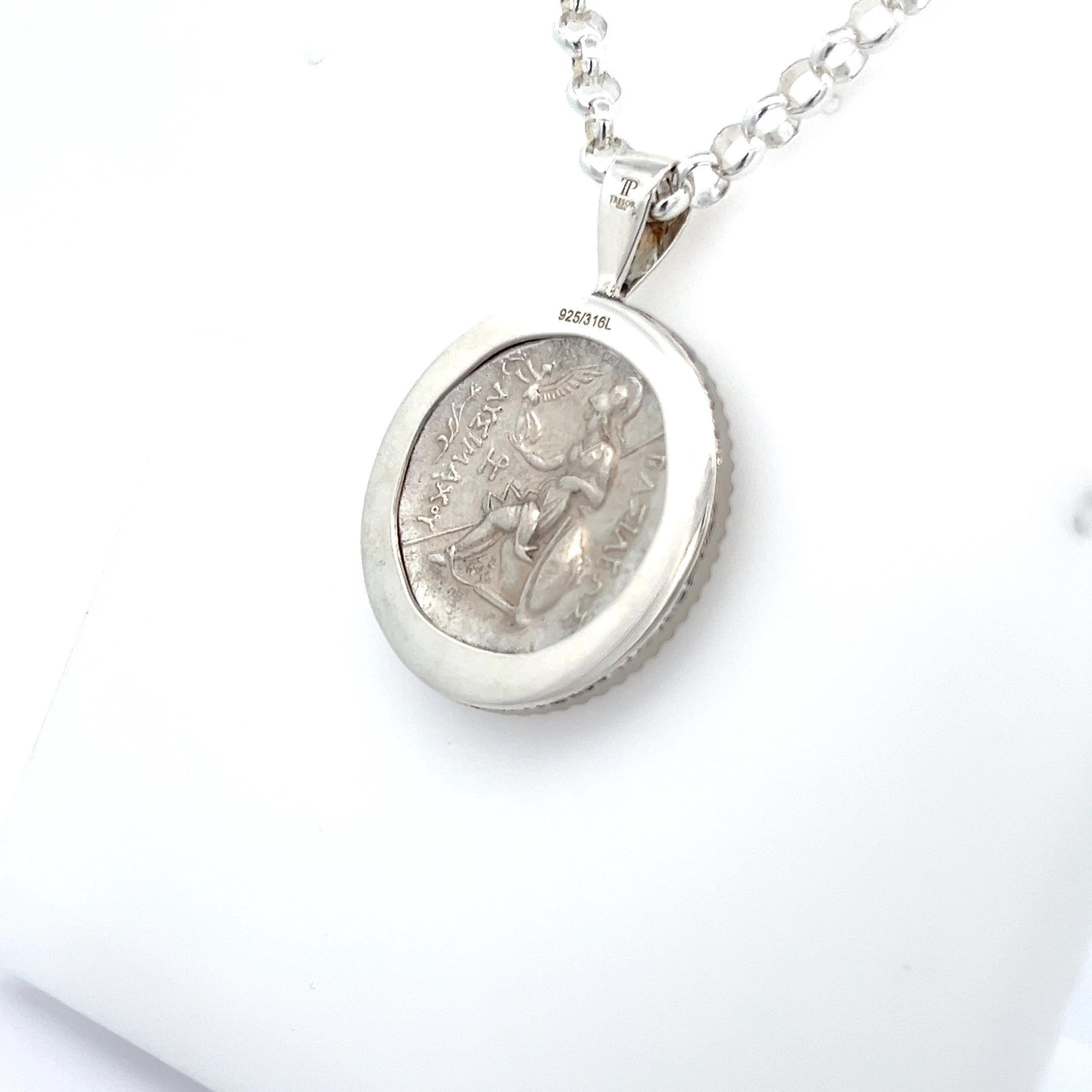 ALexander The Great Coin Chain Pendant Genuine Ancient Greek Silver Tetradrachm In Excellent Condition For Sale In London, GB