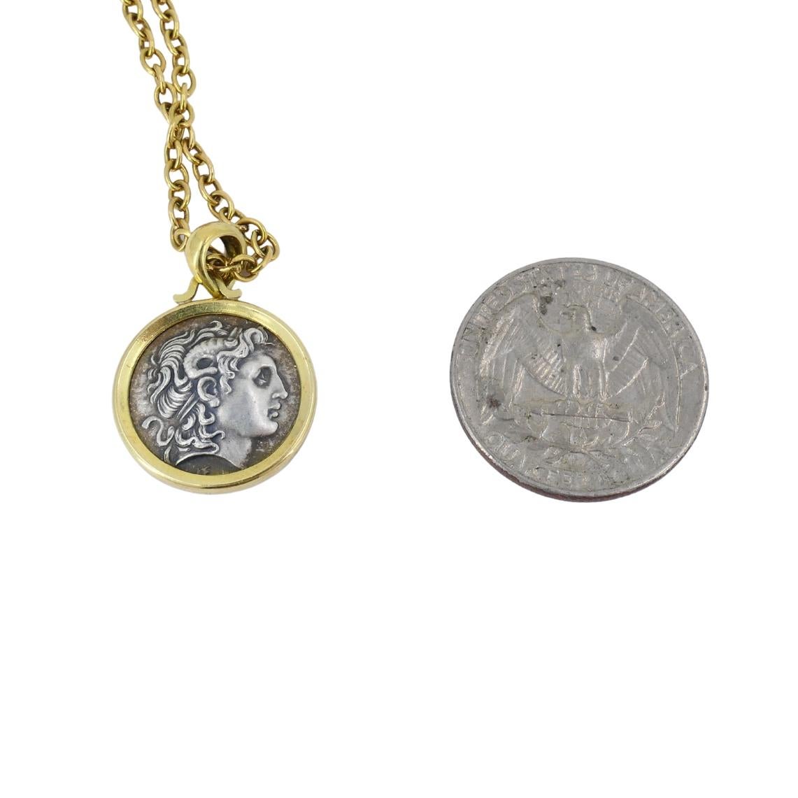 Alexander The Great Coin Charm 18k & 14k Gold Chain Necklace For Sale 1