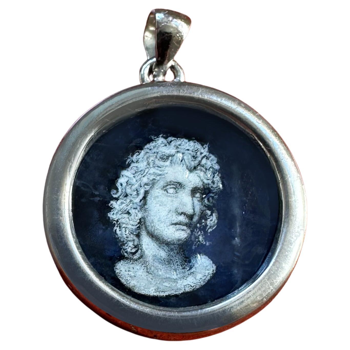 Ciondolo in argento 925 di Alexander il Grande, dipinto a mano su lapislazzuli