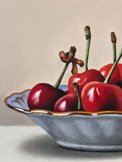 Cherries in a Saucer- original realism still life oil painting- contemporary art