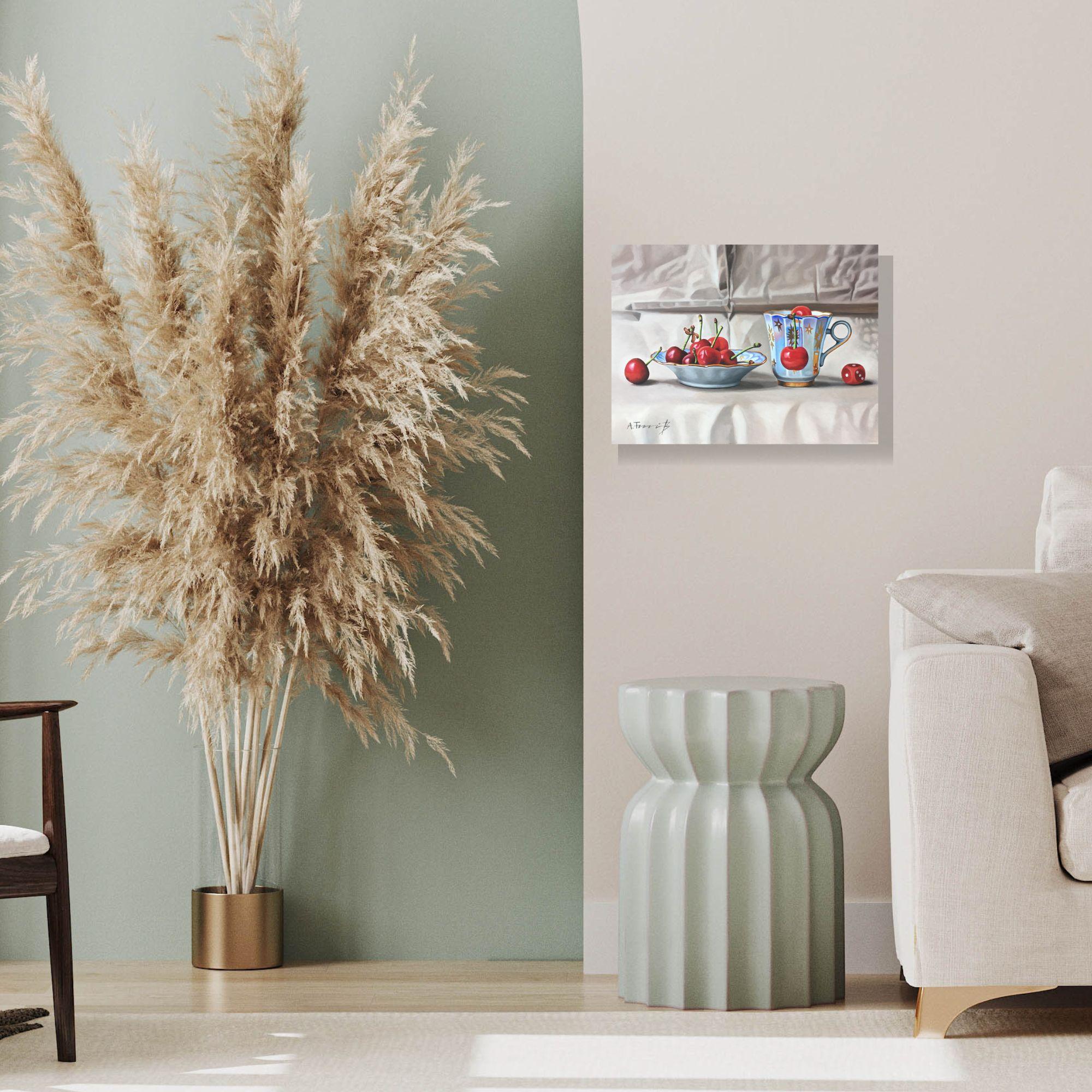 Composition with Cherries - original still life painting - contemporary art - Realist Art by alexander titorenkov