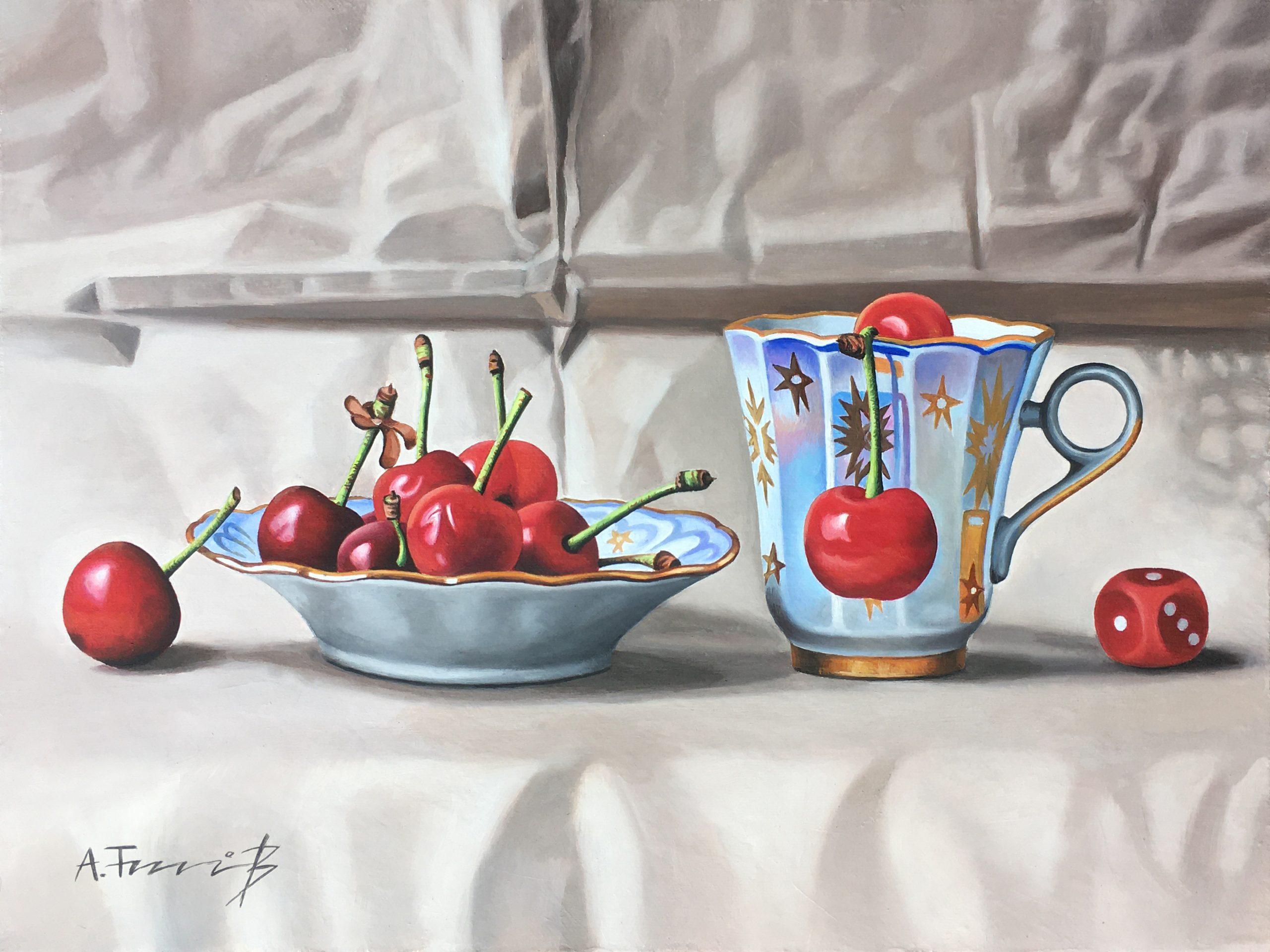 alexander titorenkov Still-Life Painting – Komposition mit Kirschen - Original-Stillleben - zeitgenössische Kunst
