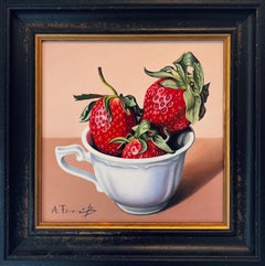 Fragole in tazza - natura morta originale - arte contemporanea