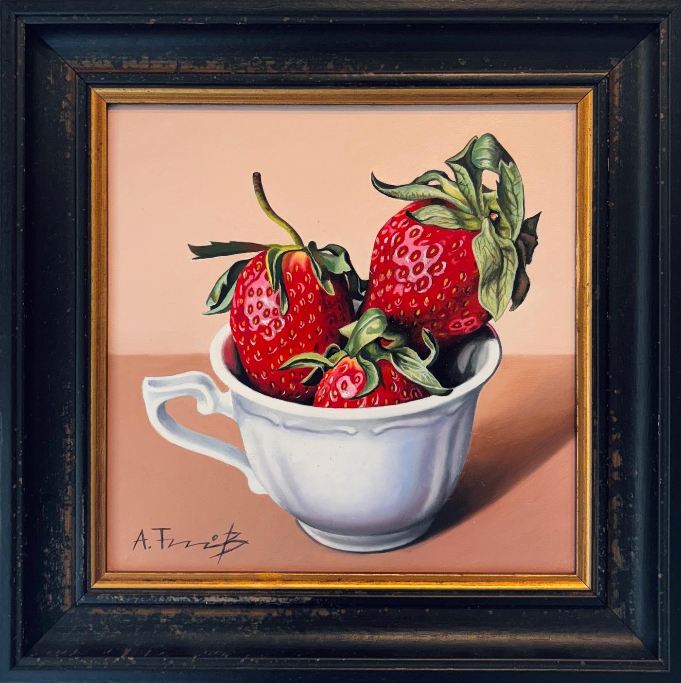 Strawberries in a Cup - original still life painting - contemporary art