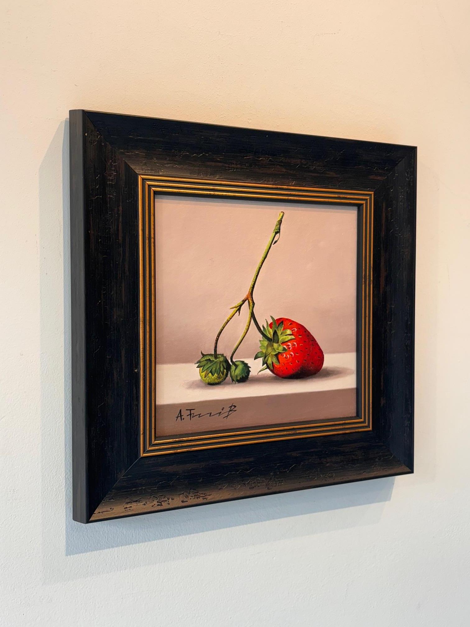 Wild Strawberry - original still life impressionism painting - contemporary art - Black Still-Life Painting by alexander titorenkov