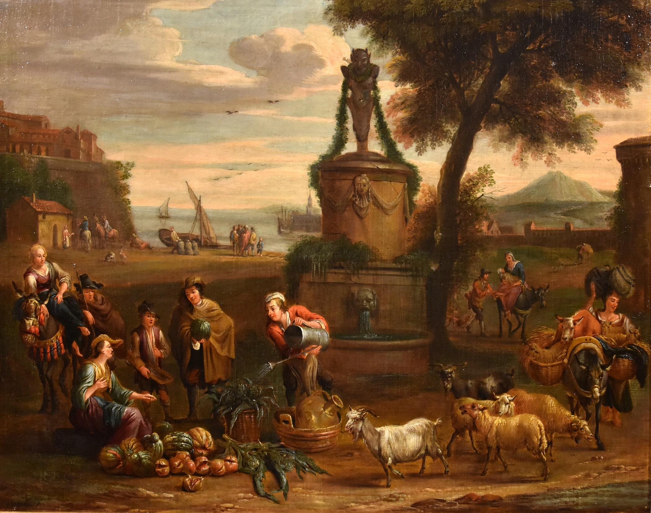 Van Bredael Signed Landscape Paint Oil on canvas Old master 17th Century Flemish - Painting by Alexander van Bredael (Antwerp 1663 - 1720)