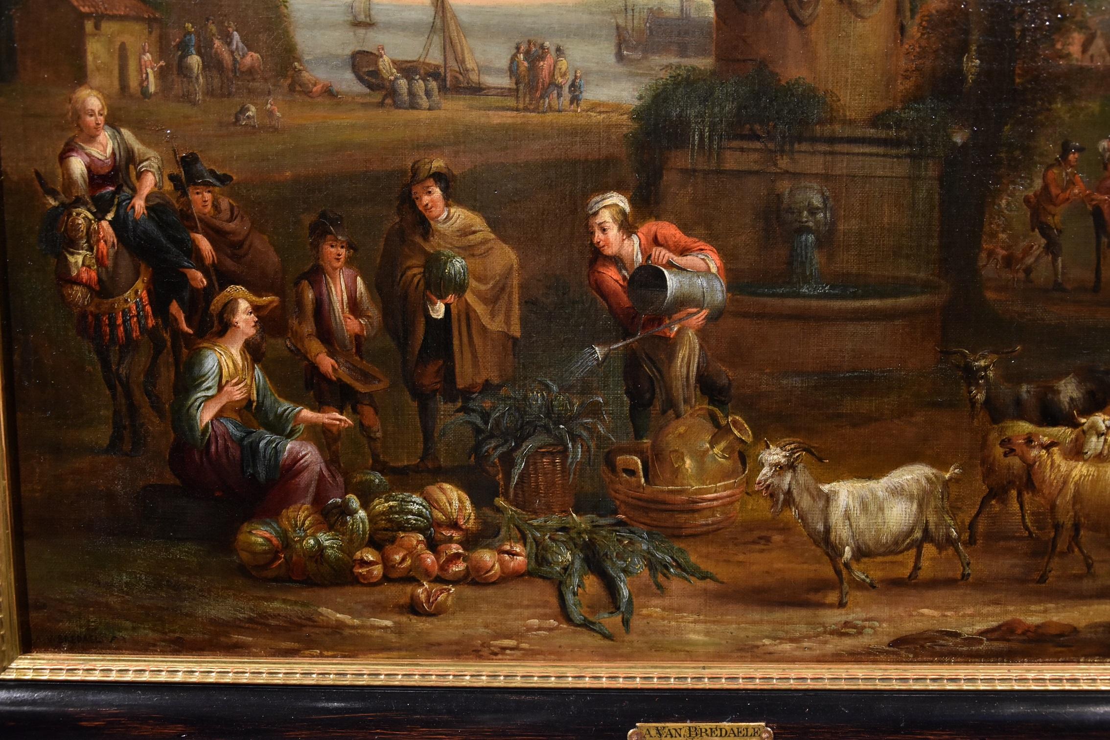 Van Bredael Signed Landscape Paint Oil on canvas Old master 17th Century Flemish For Sale 1