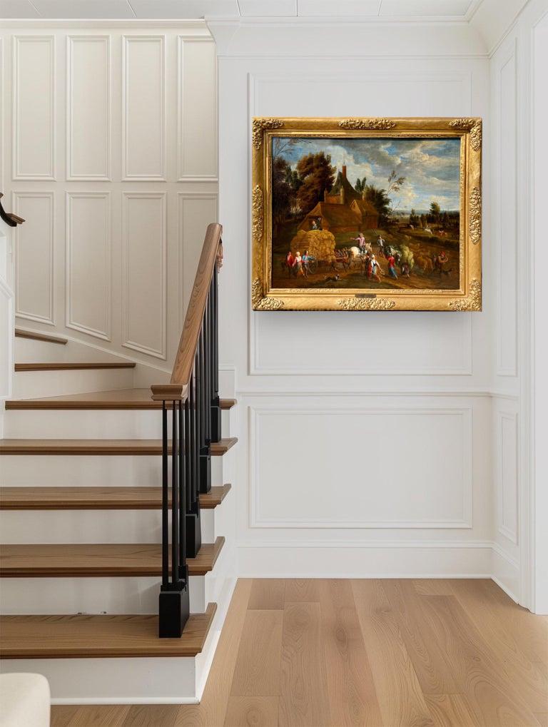 Large 17th century Flemish Harvest Feast Painting - Landscape Countryside For Sale 8
