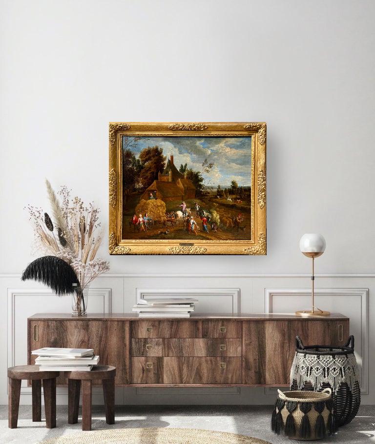 Large 17th century Flemish Harvest Feast Painting - Landscape Countryside For Sale 7