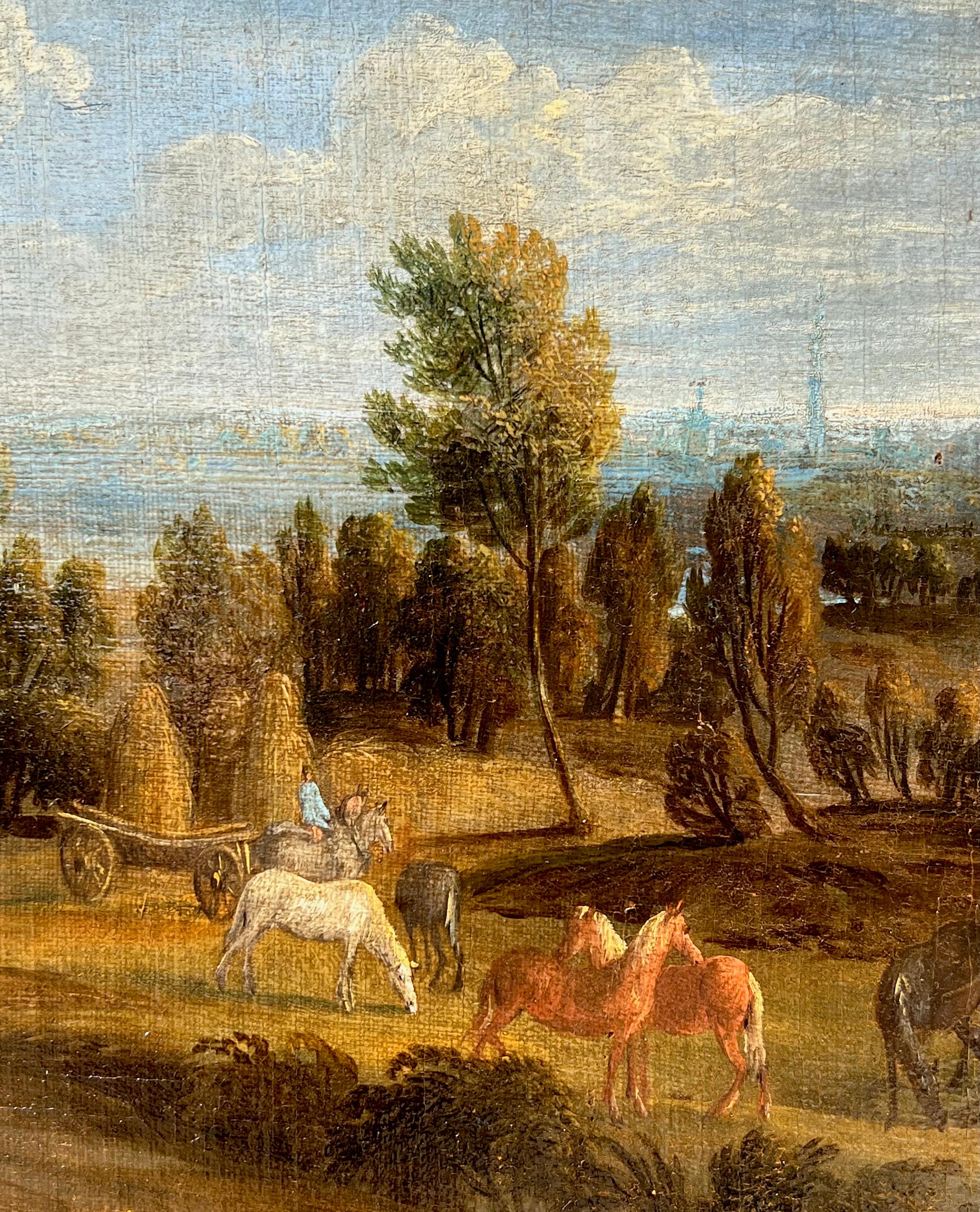 Large 17th century Flemish Harvest Landscape Painting - Countryside - Brown Figurative Painting by Alexander Van Bredael