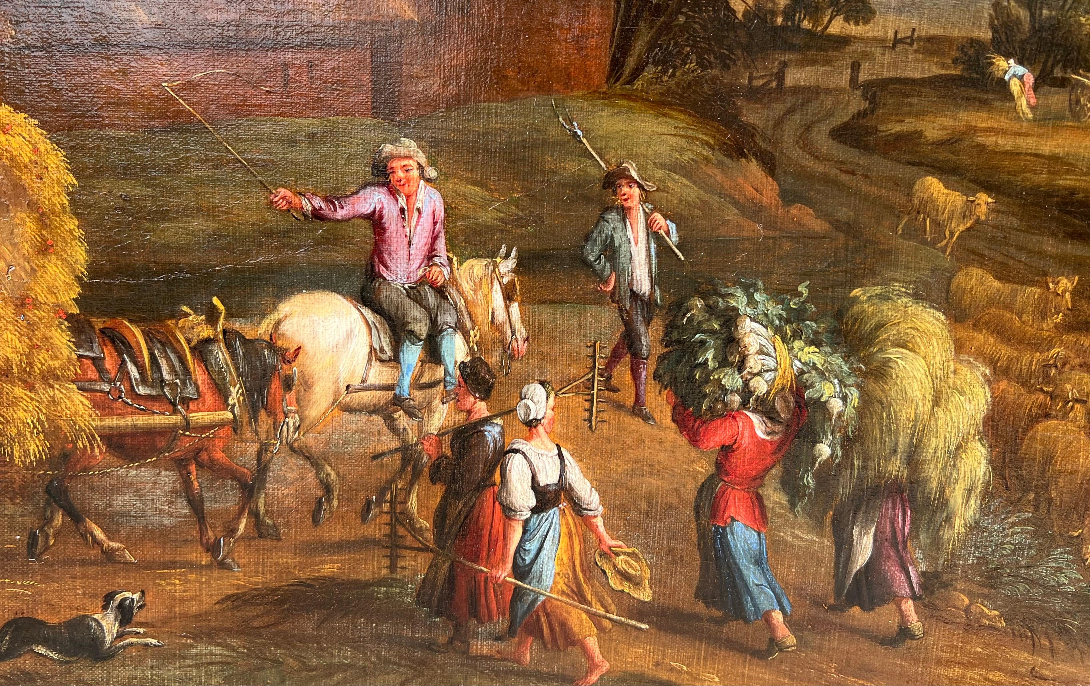 Large 17th century Flemish Harvest Landscape Painting - Countryside For Sale 1