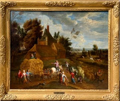 Large 17th century Flemish Harvest Landscape Painting - Countryside