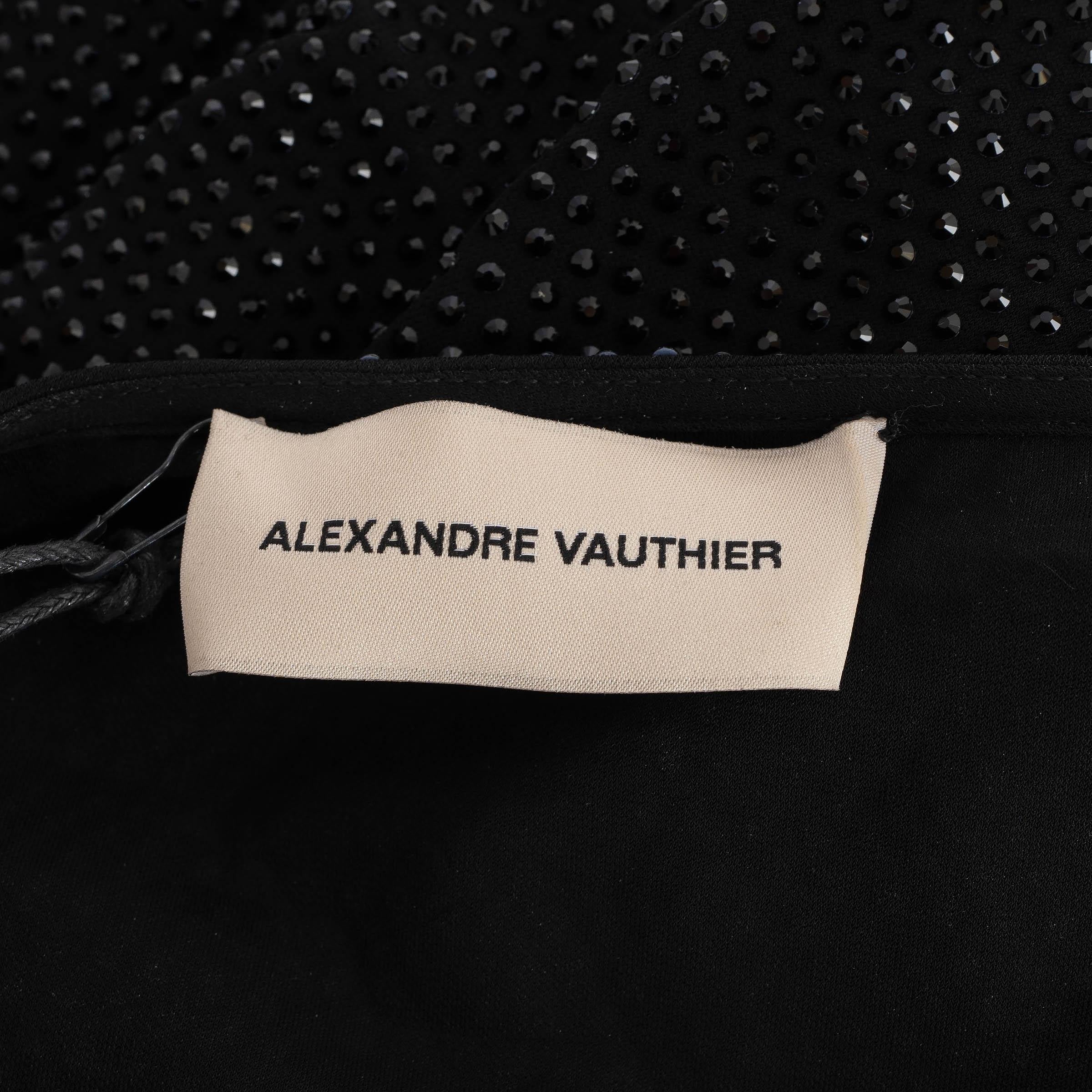 Women's ALEXANDER VAUTHIER black viscose 2023 CRYSTAL EMBELLISHED Gown Dress 38 S For Sale