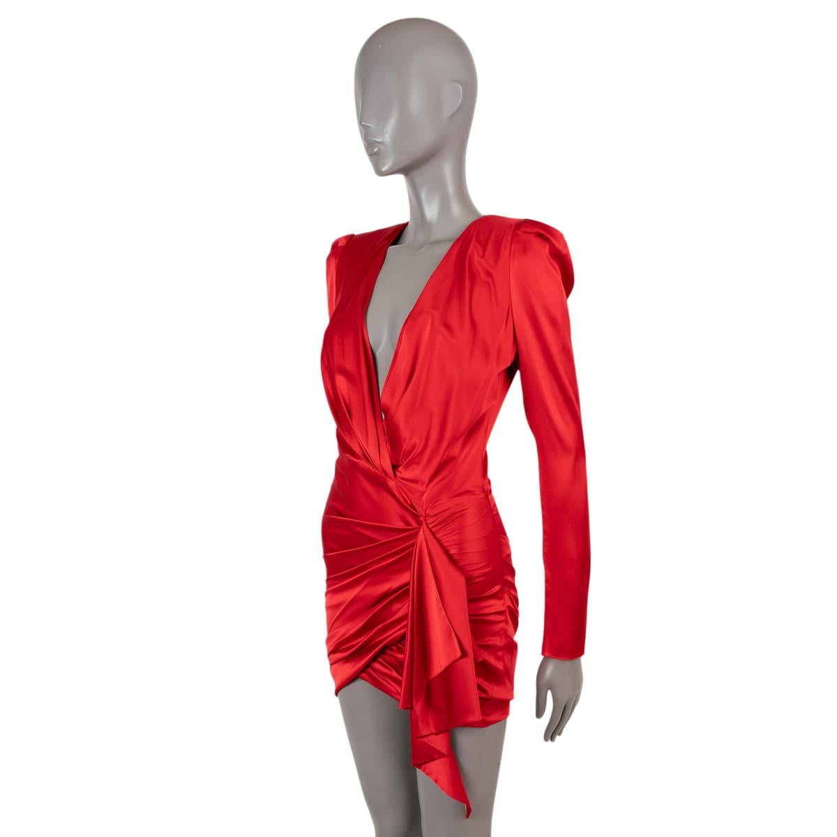 100% authentic Alexander Vauthier mini dress in red silk satin (with 8% elastane). Features long puff sleeves, plunging V neckline and draped front. Has been worn and is in excellent condition.

Measurements
Tag Size	38
Size	S
Shoulder Width	41cm