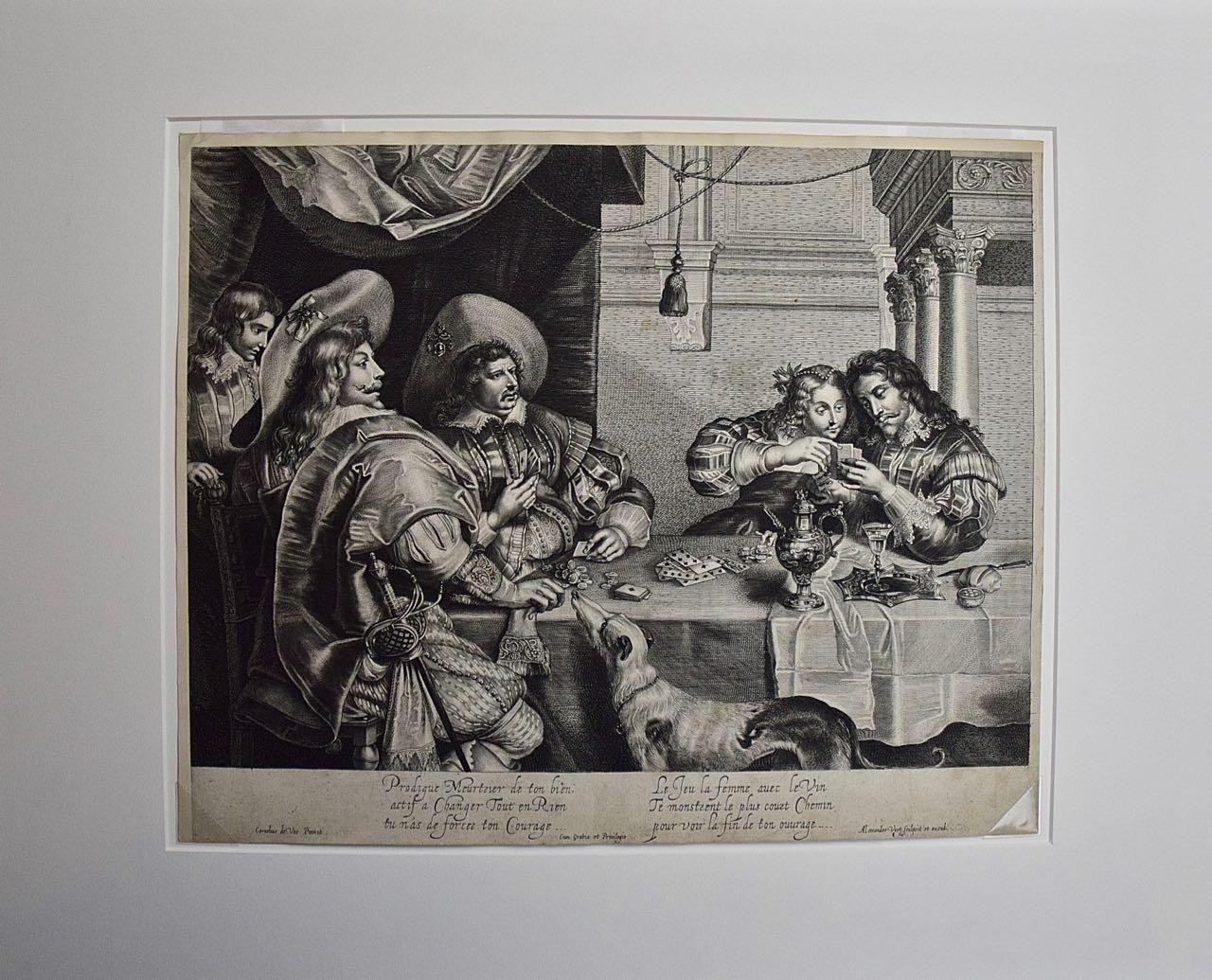 The Card Game: An Early 17th Century Engraving by A. Voet after Cornelis de Vos - Print by Alexander Voet