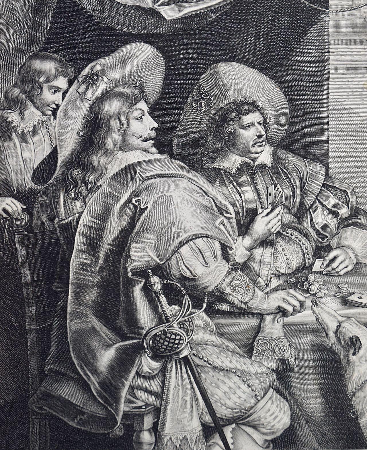  Das Kartenspiel: Ein Kupferstich von A. Voet nach Cornelis de Vos aus dem frühen 17. Jahrhundert (Alte Meister), Print, von Alexander Voet