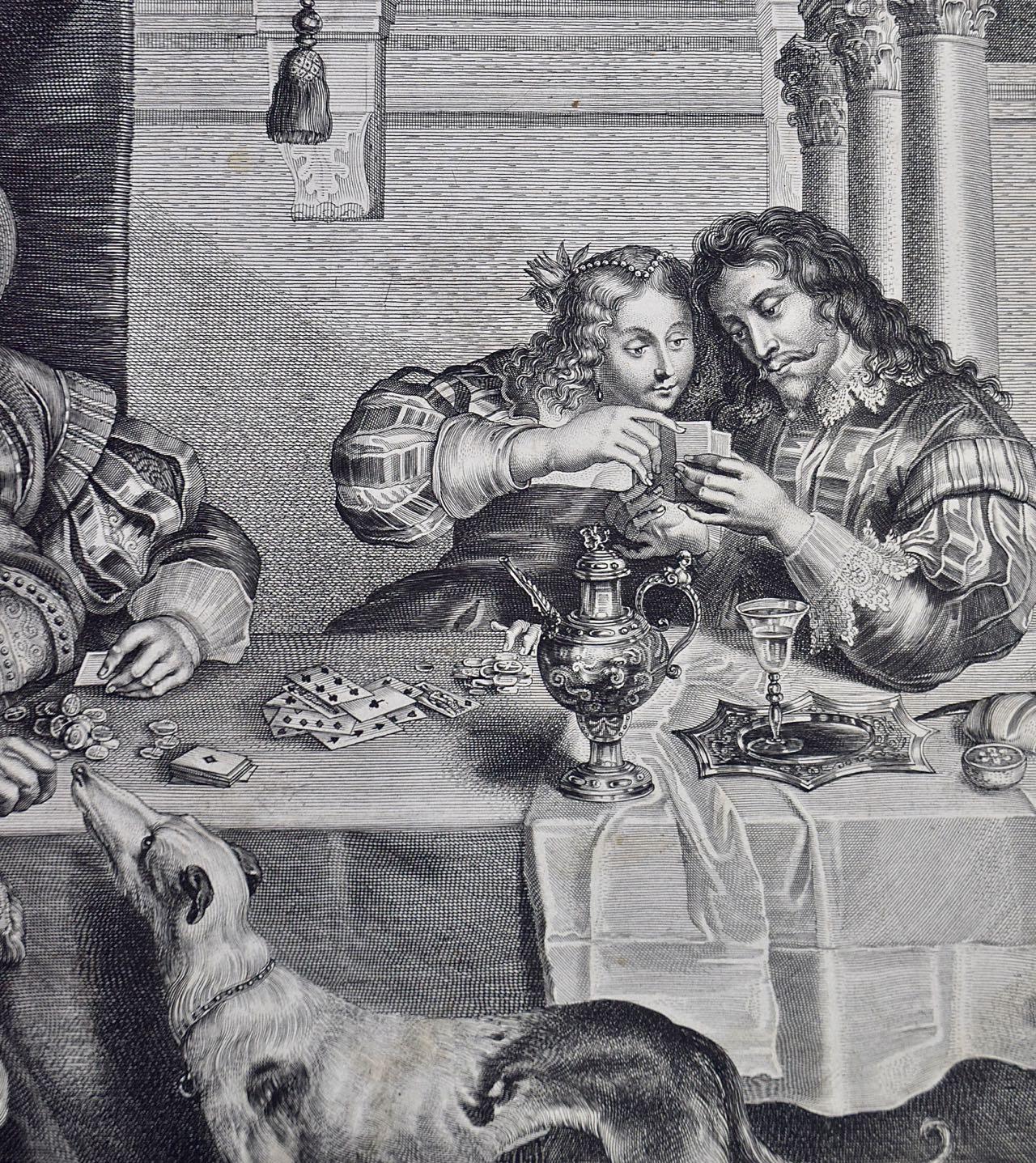  Das Kartenspiel: Ein Kupferstich von A. Voet nach Cornelis de Vos aus dem frühen 17. Jahrhundert (Grau), Interior Print, von Alexander Voet