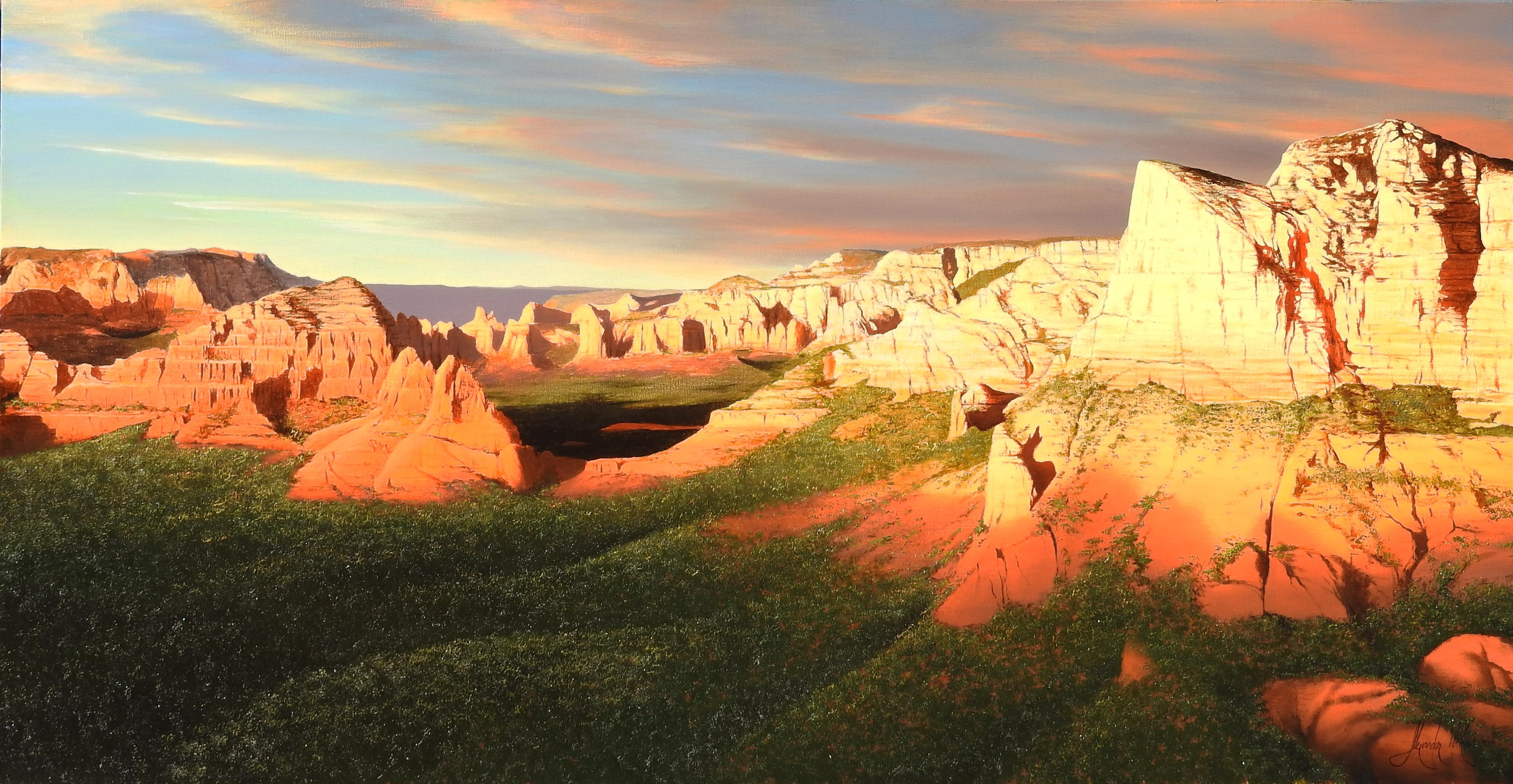 "Night Flight Over Sedona Red Rocks", Alexander Volkov, Oil on Canvas, Landscape
