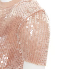 ALEXANDER WANG 2023 – Kurzer Pullover mit Pailletten, gerippt, nude-beige, transparente Pailletten, Größe XS