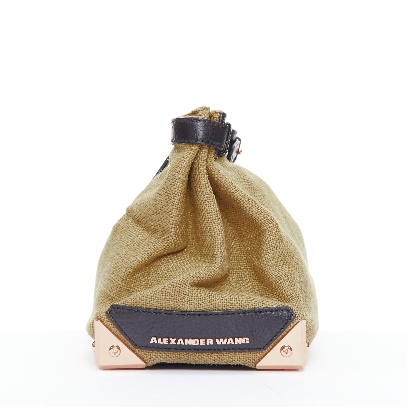 ALEXANDER WANG Adele beige black canvas metal corner lunch clutch bag In Good Condition For Sale In Hong Kong, NT