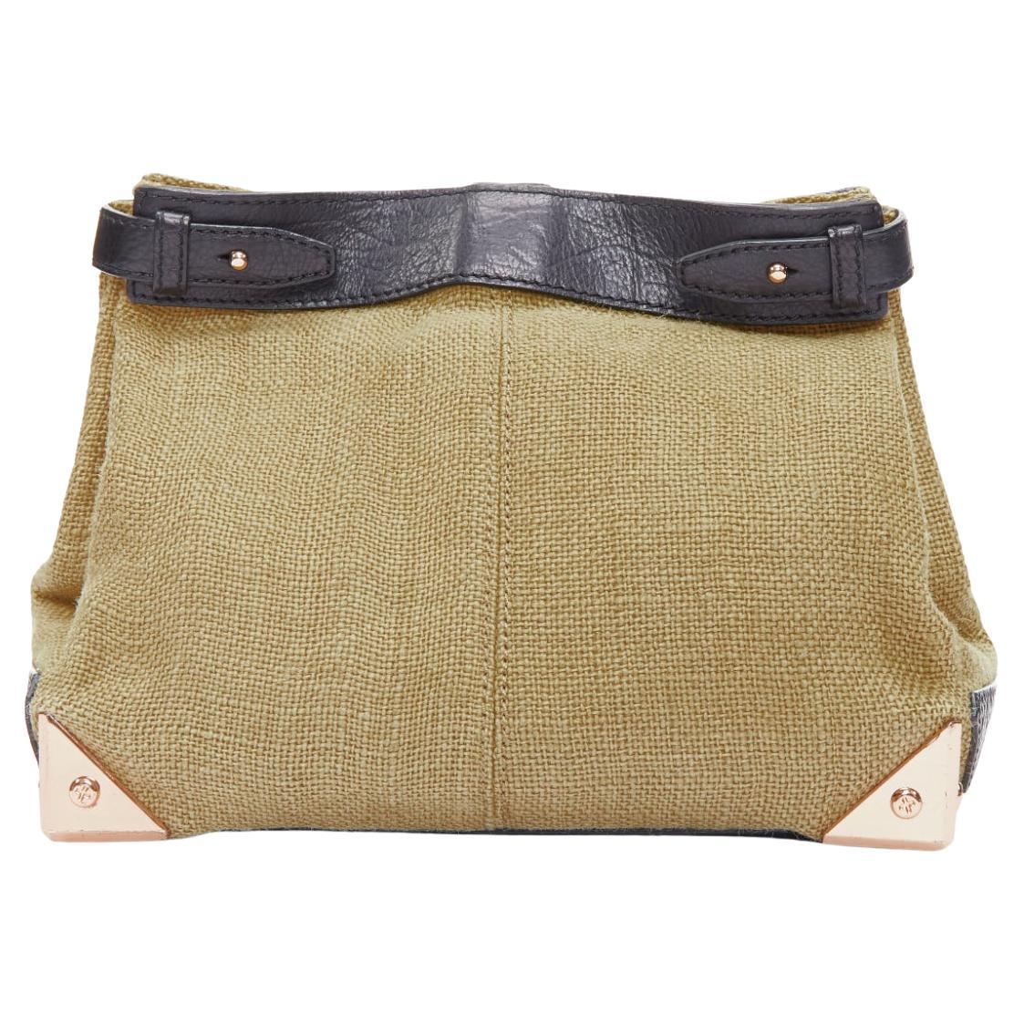 ALEXANDER WANG Adele beige black canvas metal corner lunch clutch bag For Sale