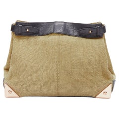 ALEXANDER WANG Adele beige black canvas metal corner lunch clutch bag