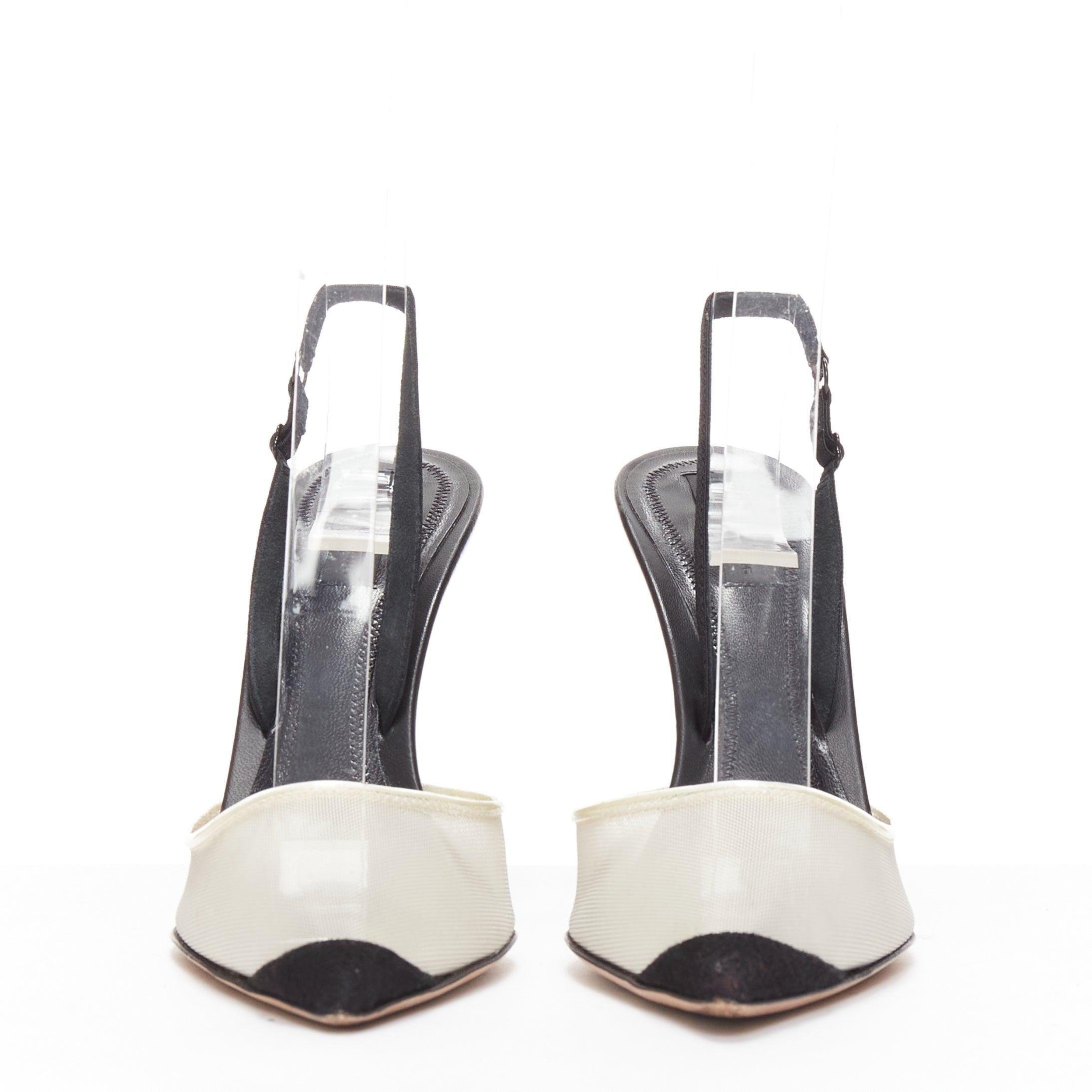 ALEXANDER WANG Alix nude mesh black fabric strap slingback pumps EU36 In Good Condition For Sale In Hong Kong, NT