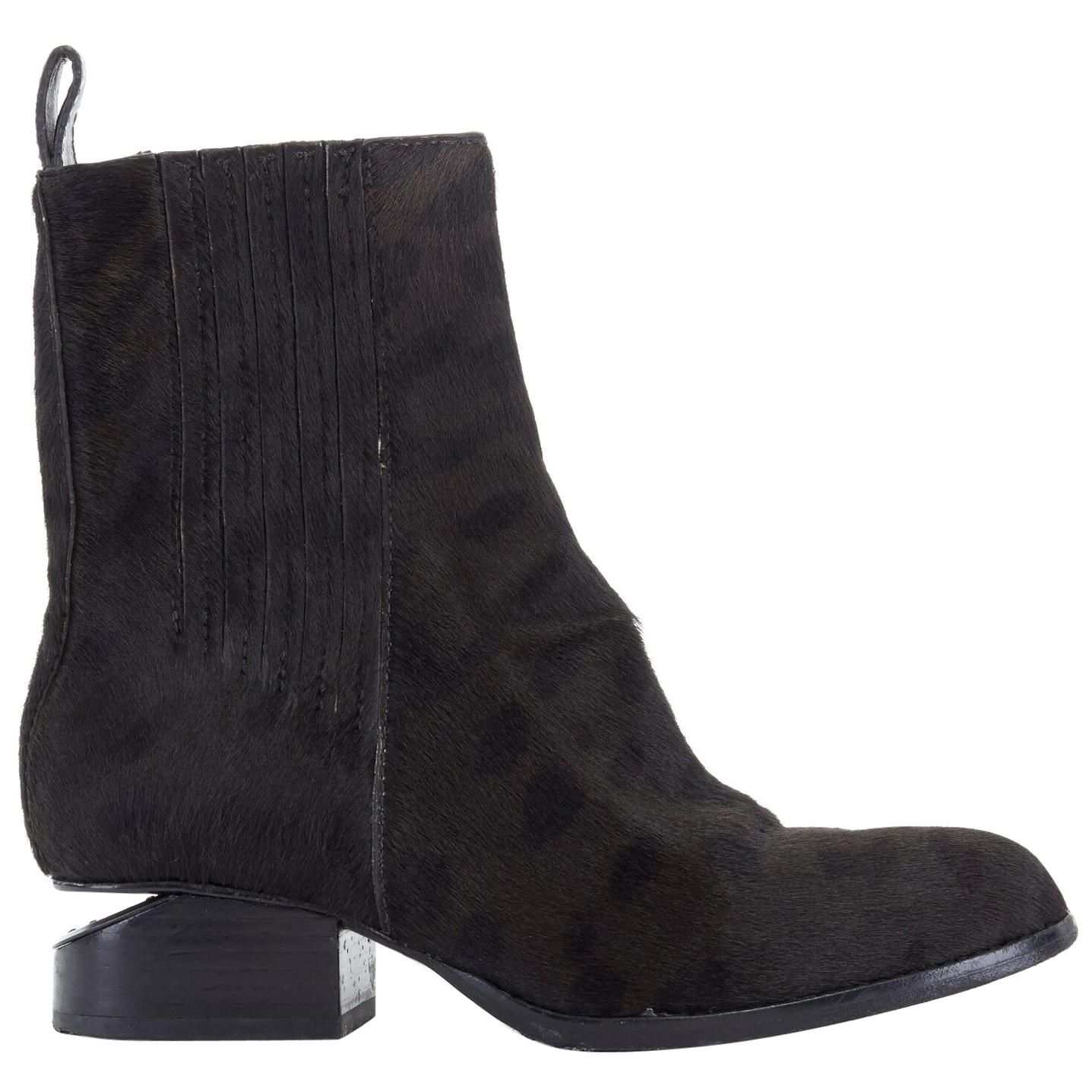 ALEXANDER WANG Anouk black leopard print pony leather cut out heel boot EU35 US5