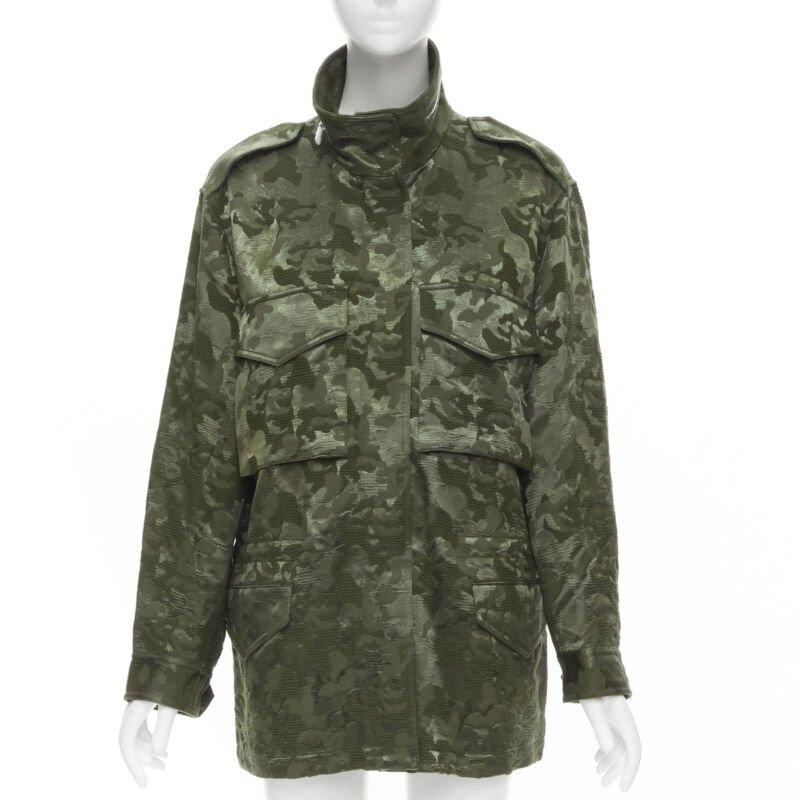 Black ALEXANDER WANG Army green camouflage jacquard military coat XS For Sale