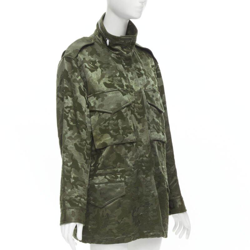 ALEXANDER WANG Army green camouflage jacquard military coat XS In Excellent Condition For Sale In Hong Kong, NT