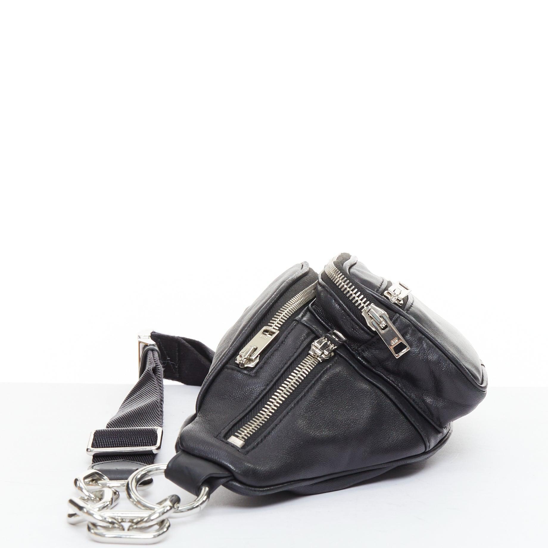 Nero Alexander Wang Attica, borsa in pelle nera e argento con cintura a zip multipla in vendita