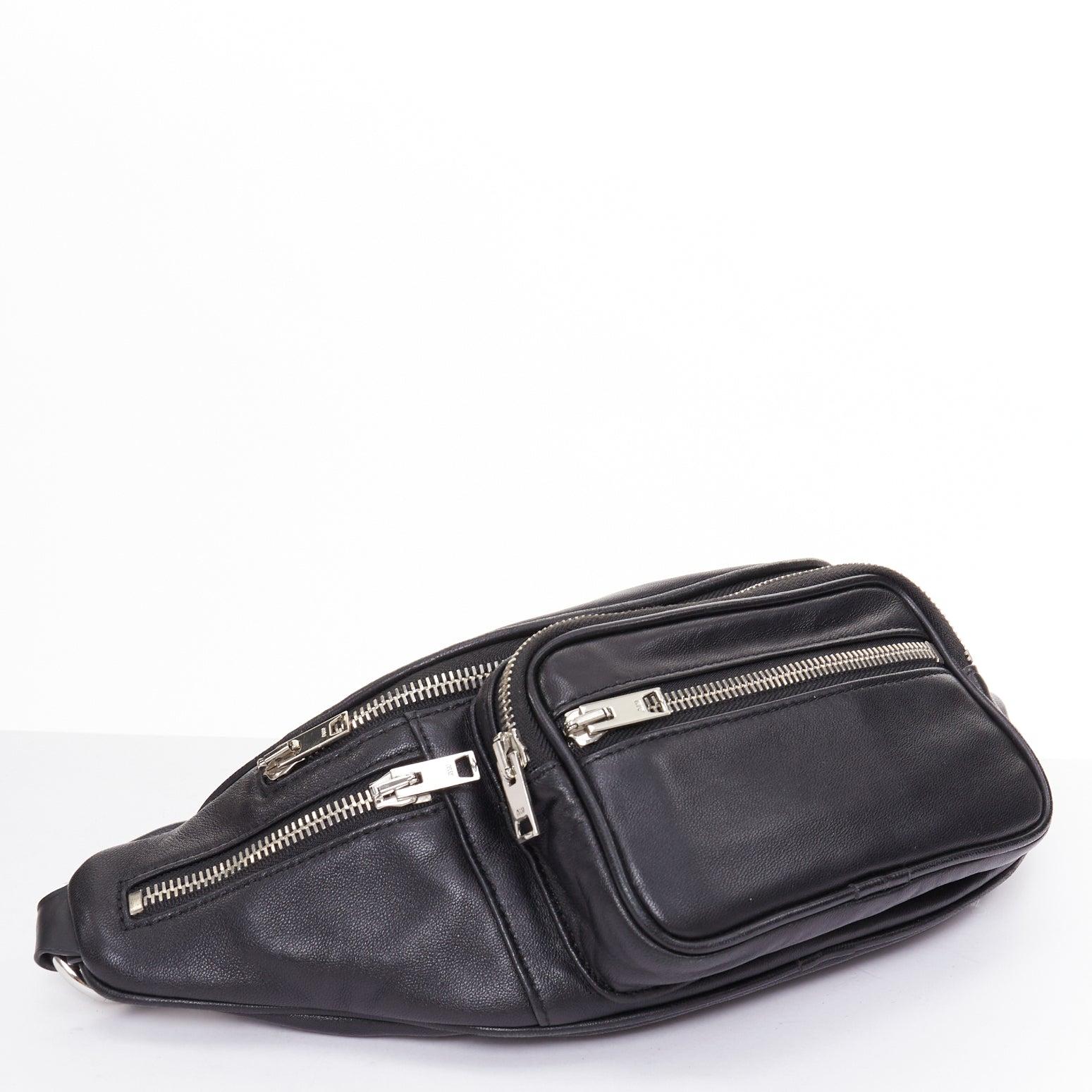 Donna Alexander Wang Attica, borsa in pelle nera e argento con cintura a zip multipla in vendita