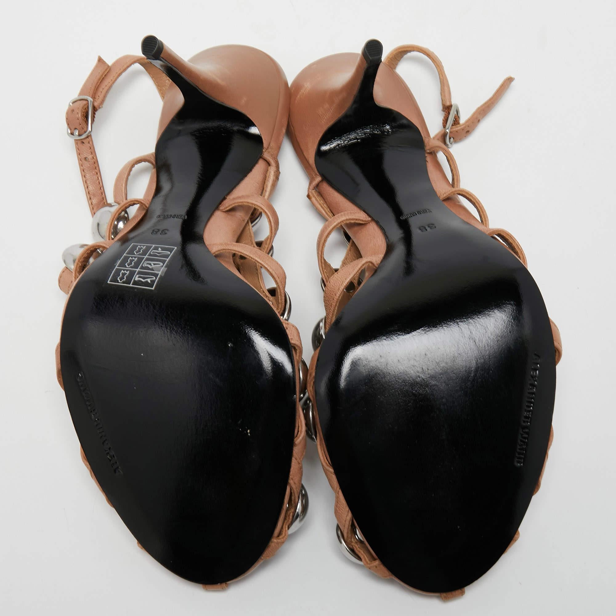 Alexander Wang Beige Studded Leather Sadie Slingback Sandals Size 38 For Sale 3