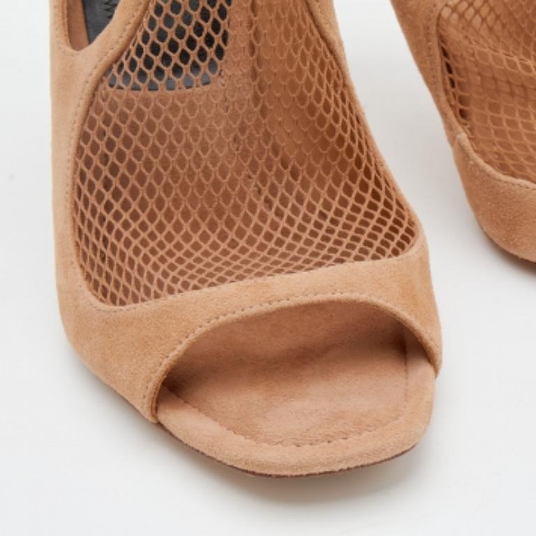 Alexander Wang Beige Suede and Fishnet Piper Ankle Strap Sandals Size 37.5 For Sale 1