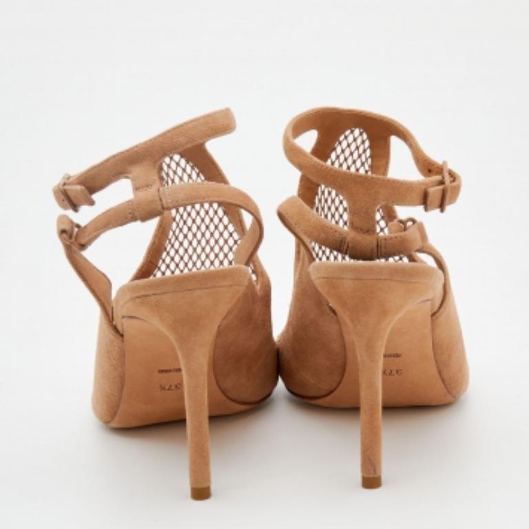 Alexander Wang Beige Suede and Fishnet Piper Ankle Strap Sandals Size 37.5 For Sale 2