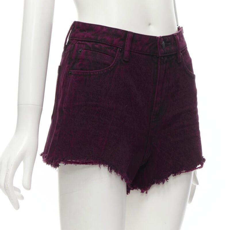 ALEXANDER WANG Bite berry red black washed side zip fraed denim short 25