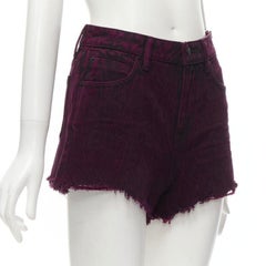 ALEXANDER WANG Bite berry red black washed side zip frayed denim shorts 25"